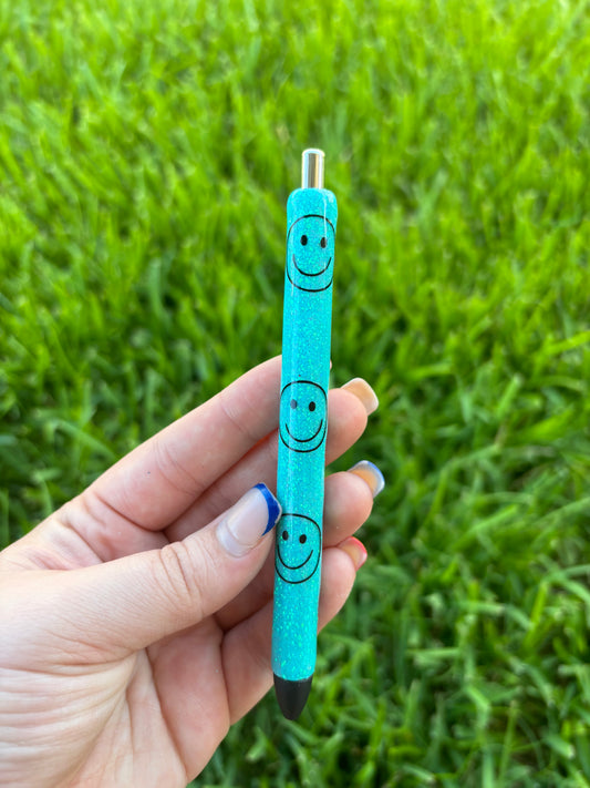 Blue Smiley Glitter Pen