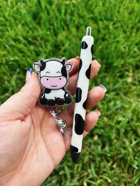 Cow Badge Reel & Pen Set